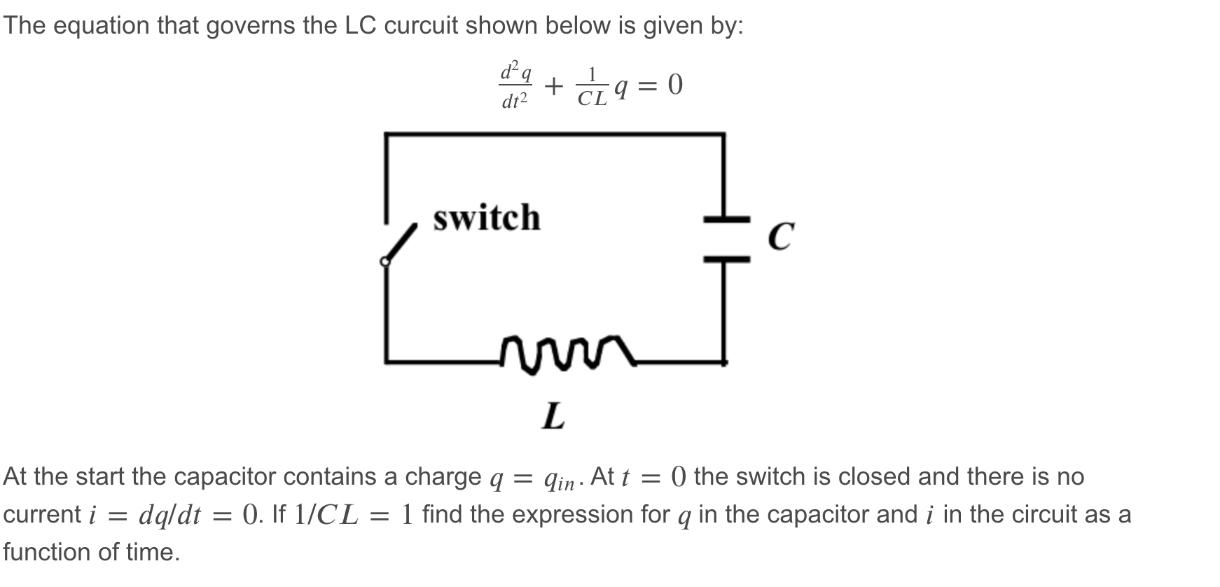 Solved The equation that governs the LC curcuit shown below | Chegg.com