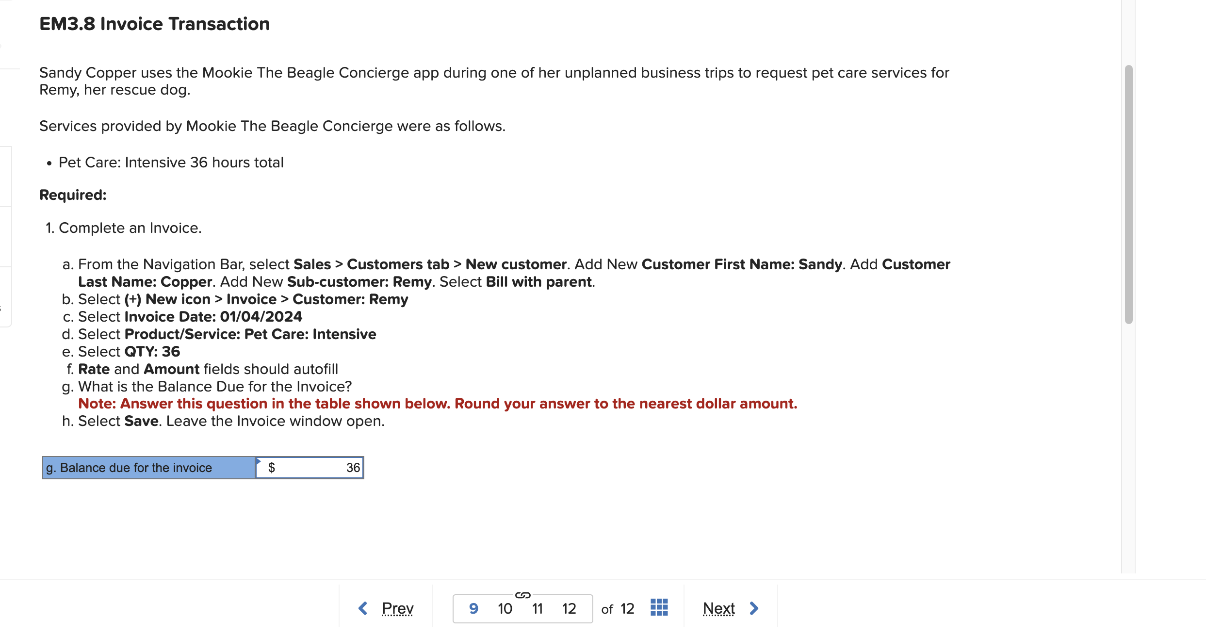 EM3.8 Invoice Transaction Sandy Copper uses the