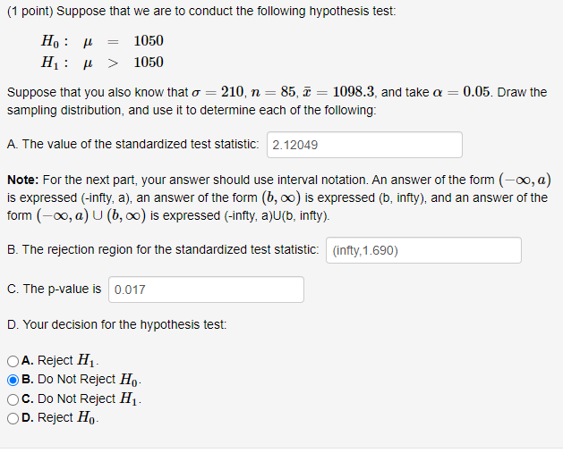 Solved (1 point) Suppose that we are to conduct the | Chegg.com