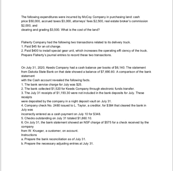 Solved The following expenditures were incurred by McCoy