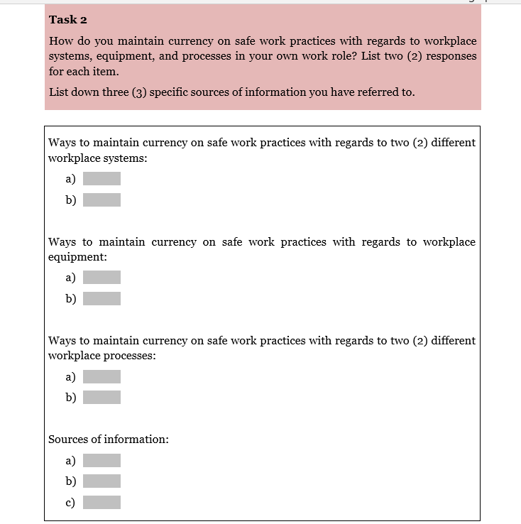 Solved Task 2 How do you maintain currency on safe work