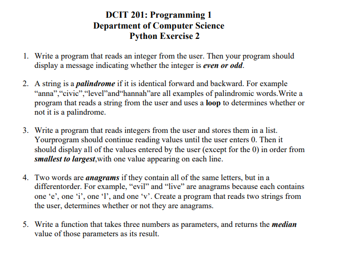 Solved DCIT 201: Programming 1 Department of Computer | Chegg.com