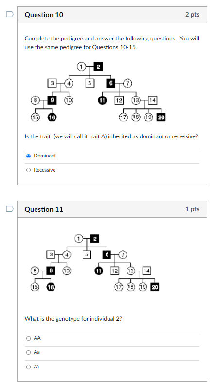 Solved U Question 10 2 pts Complete the pedigree and answer | Chegg.com