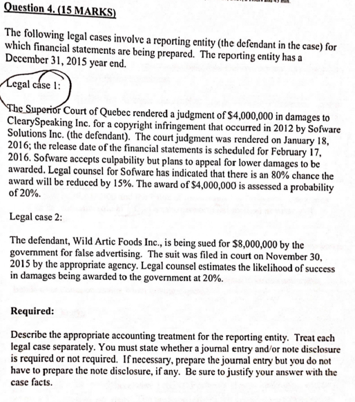 Question 4. (15 MARKS) The following legal cases | Chegg.com