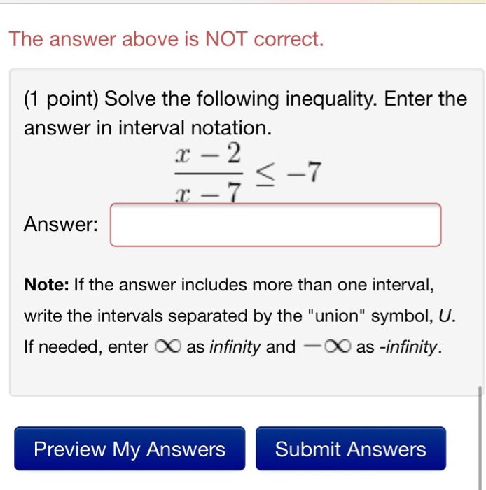 Solved The answer above IS NOT correct. (1 point) Solve the | Chegg.com