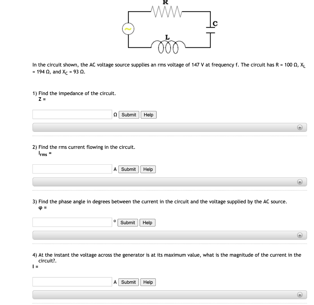 Solved In the circuit shown, the AC voltage source supplies | Chegg.com