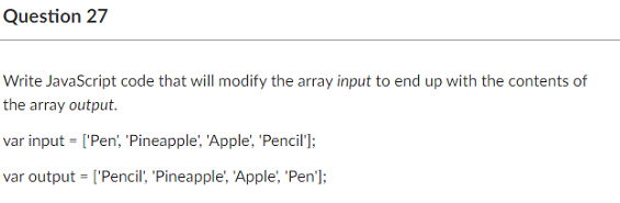 Solved Question 27 Write JavaScript code that will modify | Chegg.com