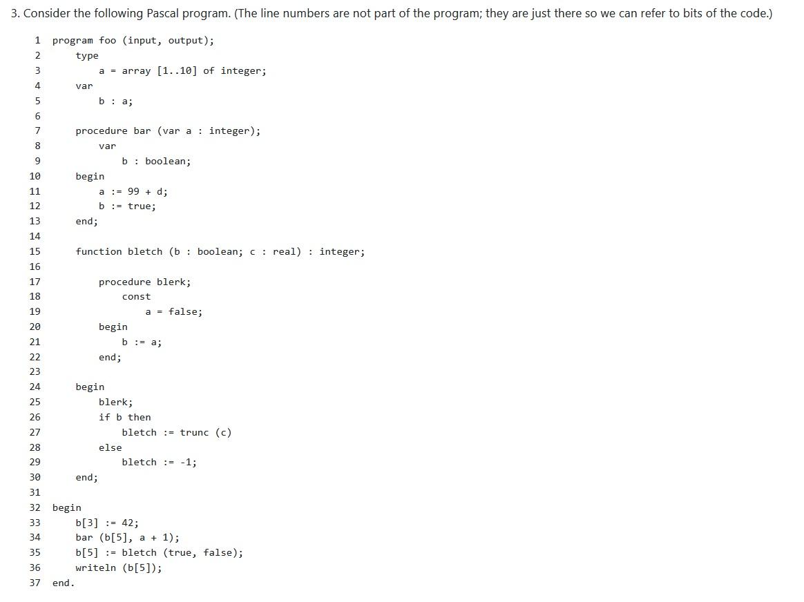 3. Consider the following Pascal program. (The line | Chegg.com