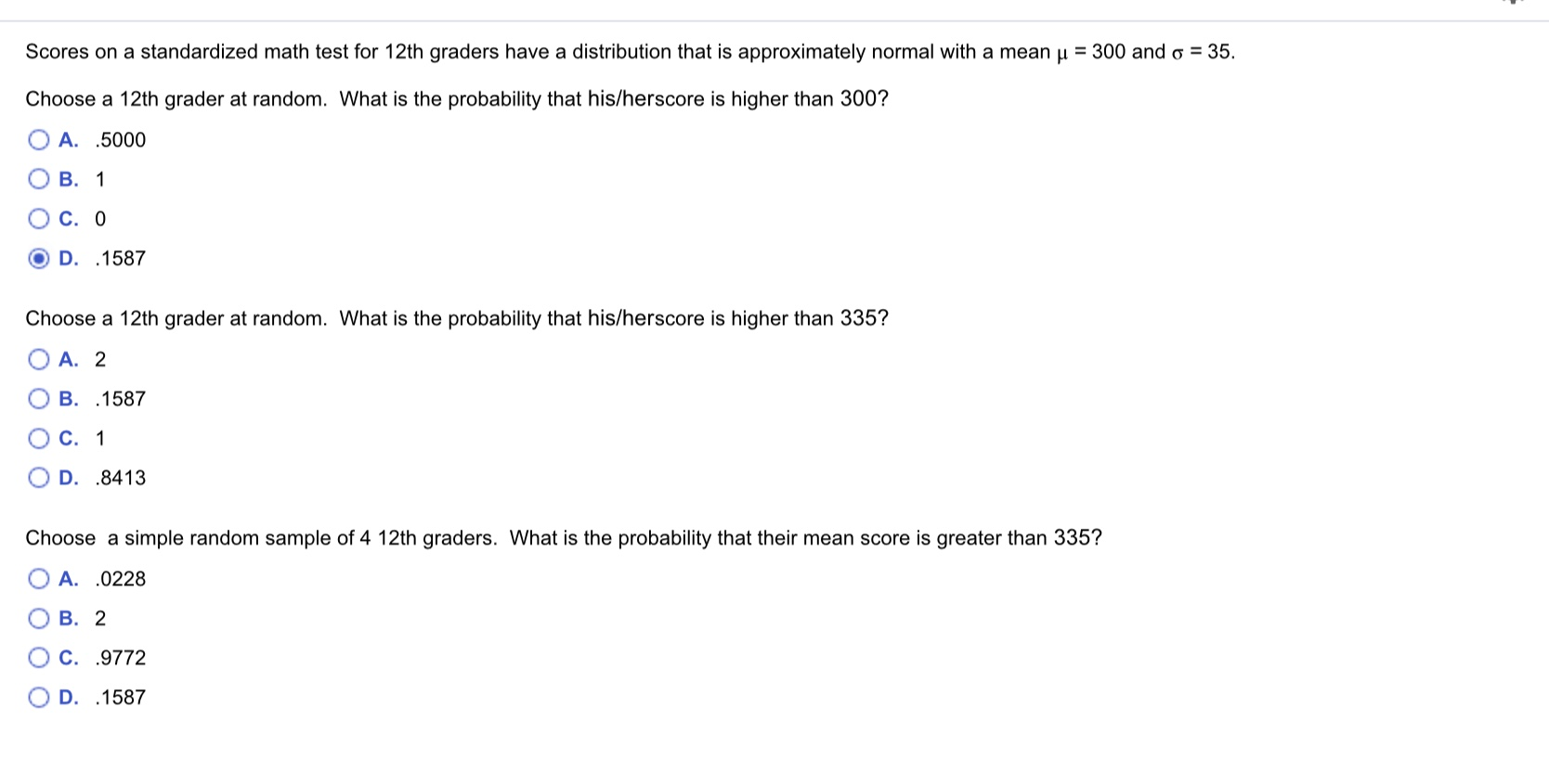 Solved Scores on a standardized math test for 12th graders | Chegg.com