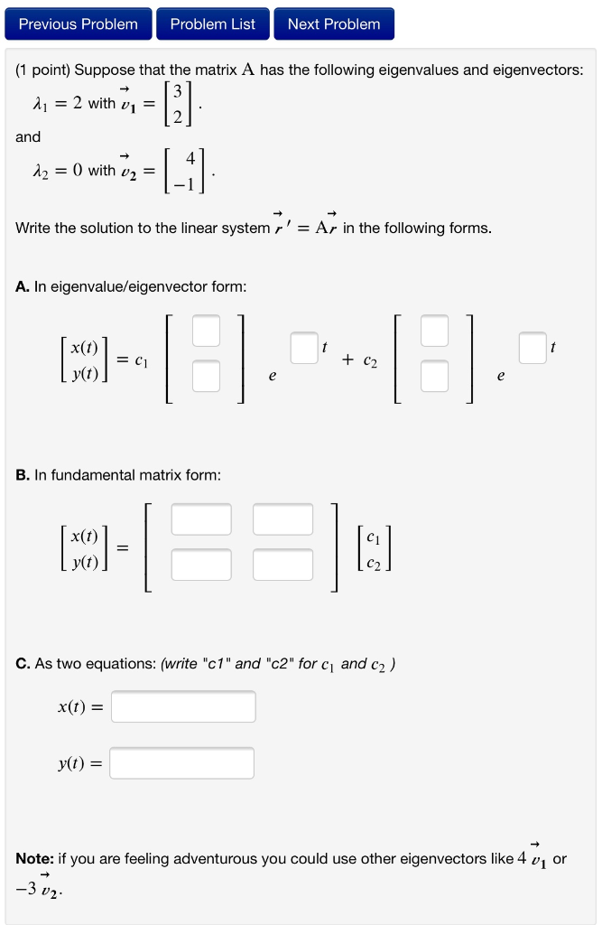 Solved Previous Problem Problem List Next Problem (1 point) | Chegg.com