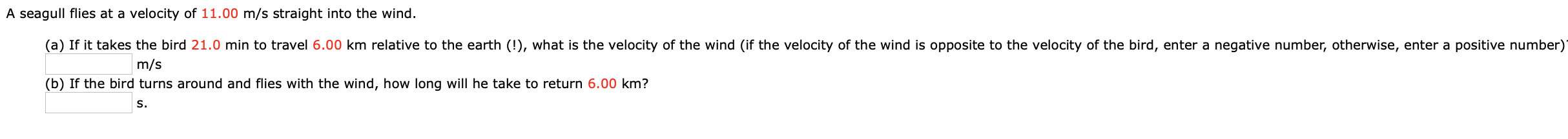 Solved A seagull flies at a velocity of 11.00 m/s straight | Chegg.com