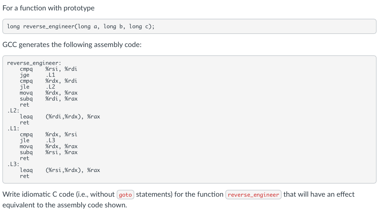Solved For a function with prototype long | Chegg.com