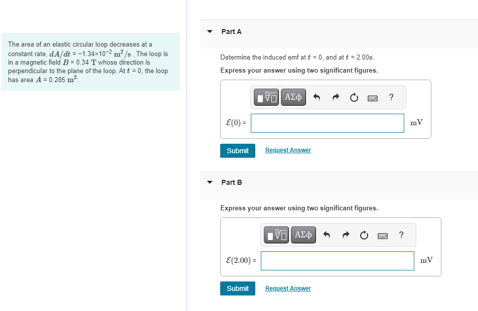 Solved The area of an elastic circular loop decreases at a | Chegg.com