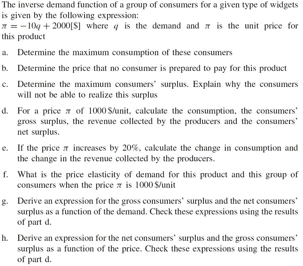 Solved The inverse demand function of a group of consumers