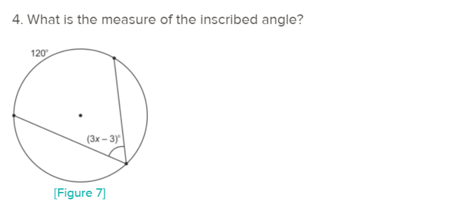 Solved 4. What is the measure of the inscribed angle? 120° | Chegg.com