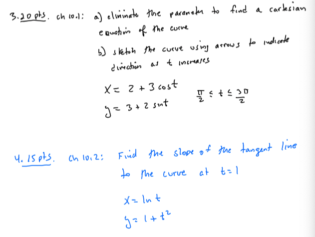 Solved 3.20 pts. ch cool: a) eliminate the parametr to find | Chegg.com