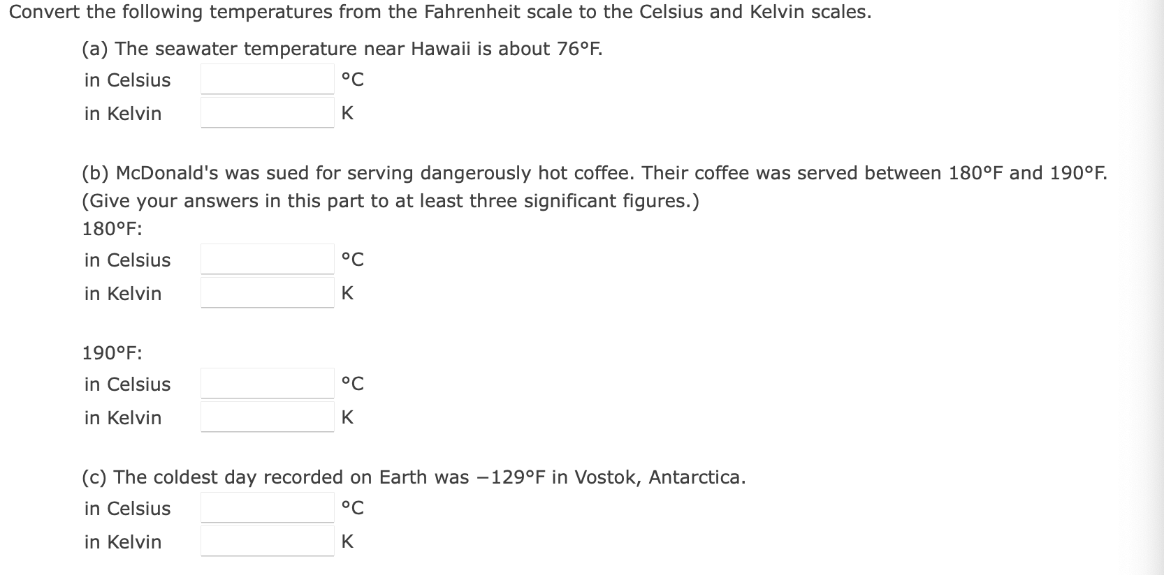 Solved sert the following temperatures from the Fahrenheit | Chegg.com