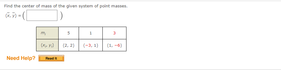 Solved Find the center of mass of the given system of point | Chegg.com