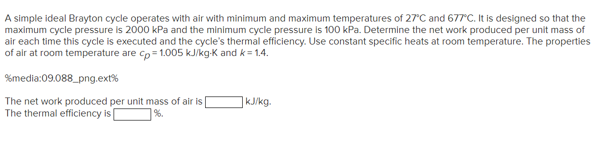 Solved A simple ideal Brayton cycle operates with air with | Chegg.com