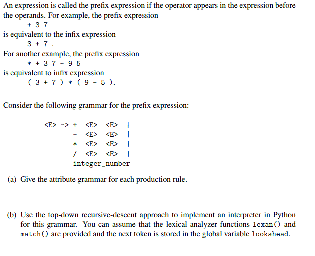 An expression is called the prefix expression if the | Chegg.com