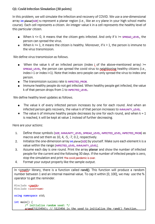 Q1: Covid Infection Simulation [30 points] In this | Chegg.com