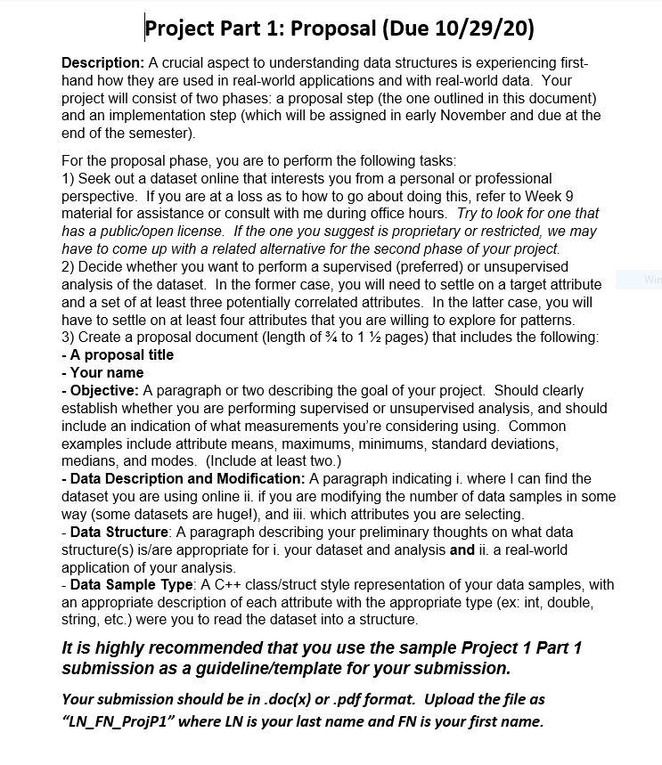 Project Part 1: Proposal (Due 10/29/20) Description: | Chegg.com