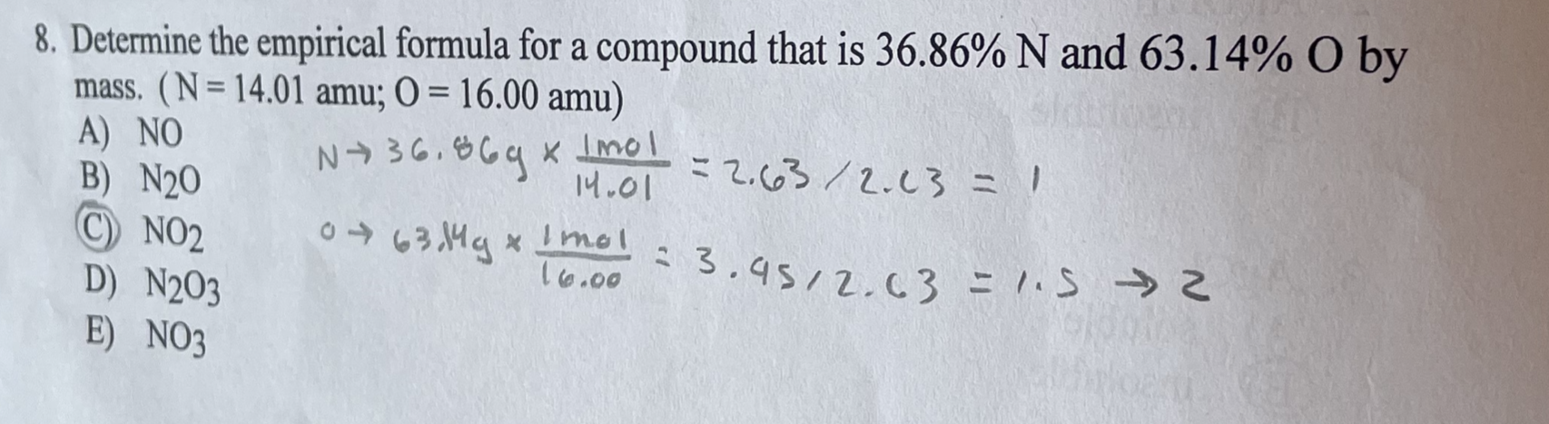 Solved 8. Determine the empirical formula for a compound | Chegg.com