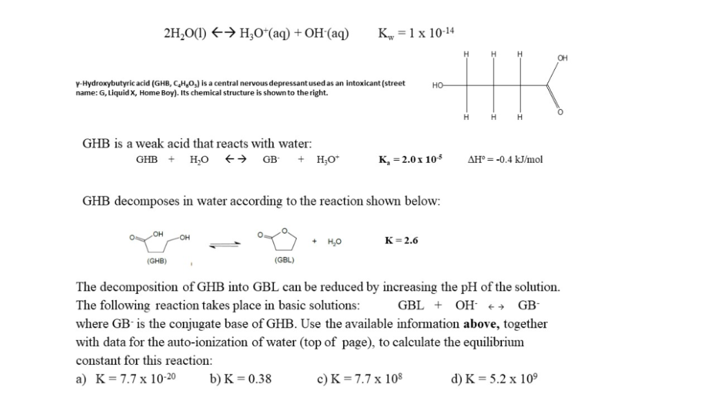 Solved The decomposition of GHB into GBL can be reduced by | Chegg.com