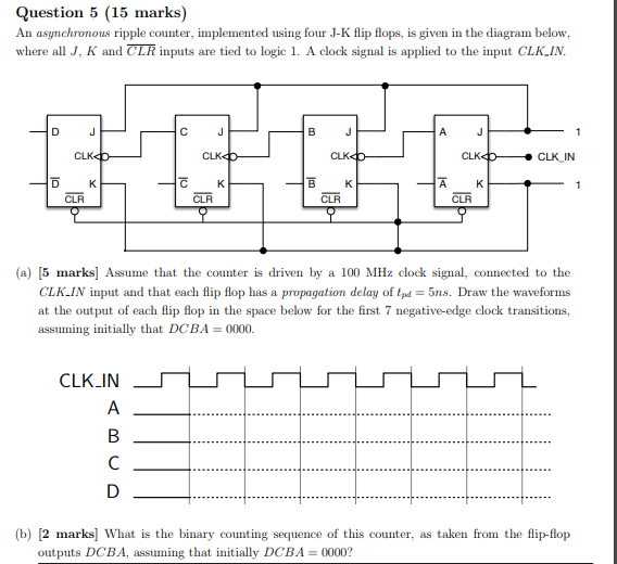 Solved Question 5 (15 marks) An asynchronous ripple counter, | Chegg.com