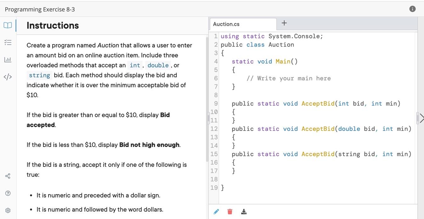 Solved Programming Exercise 8-3 Instructions Auction.cs + | Chegg.com