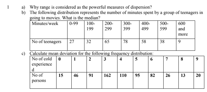 Solved 1 a) Why range is considered as the powerful measures | Chegg.com