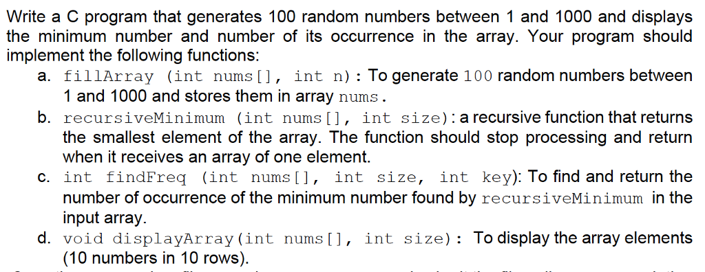 Solved Write A C Program That Generates 100 Random Numbers 9117