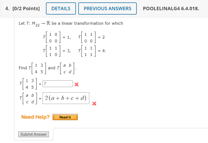 Solved 4. [0/2 Points] DETAILS PREVIOUS ANSWERS POOLELINALG4 | Chegg.com