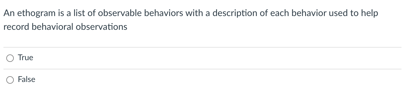 Solved An ethogram is a list of observable behaviors with a | Chegg.com