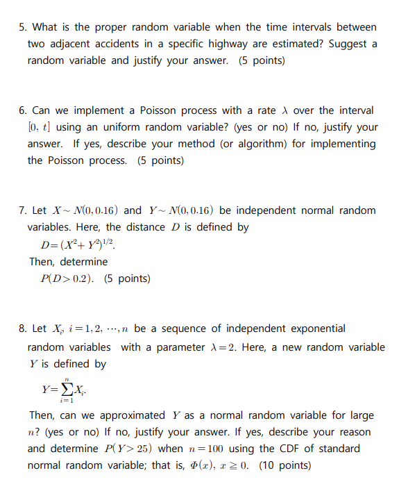 Solved 5. What is the proper random variable when the time | Chegg.com