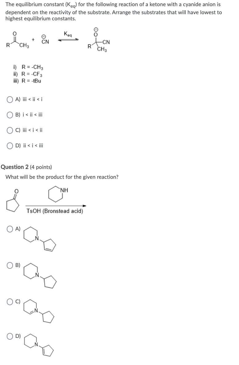 Solved The equilibrium constant (keq) for the following | Chegg.com