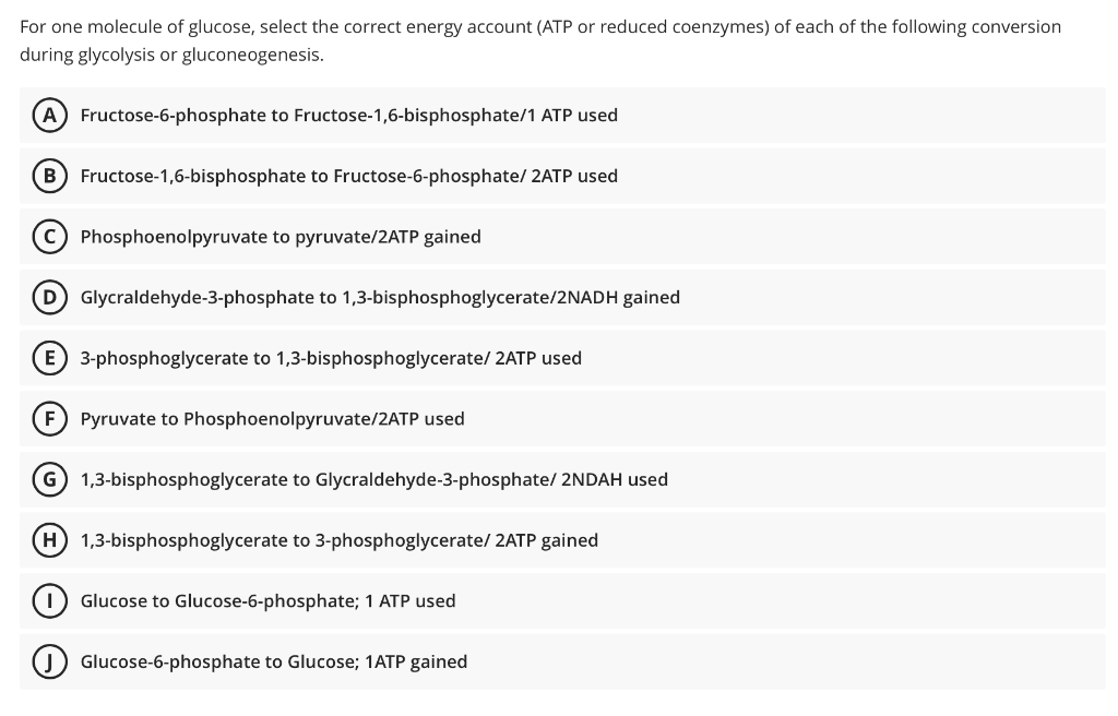 Solved For one molecule of glucose, select the correct | Chegg.com