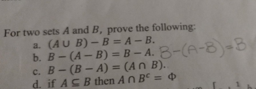 Solved For two sets A and B, prove the following: a. | Chegg.com