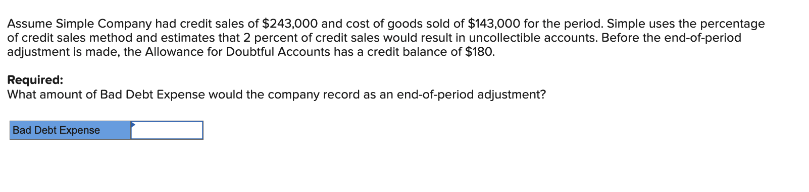 Solved Assume Simple Company Had Credit Sales Of $243,000 | Chegg.com