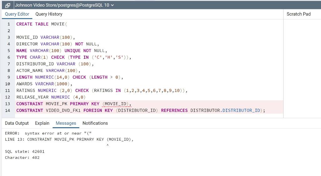 Solved I keep getting an error trying to create a database. | Chegg.com
