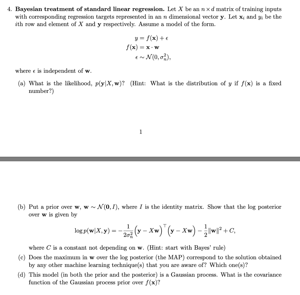 4 Bayesian Treatment Of Standard Linear Regressio Chegg Com