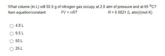 Solved What Volume In L Will 50 0 G Of Nitrogen Gas Occ Chegg Com