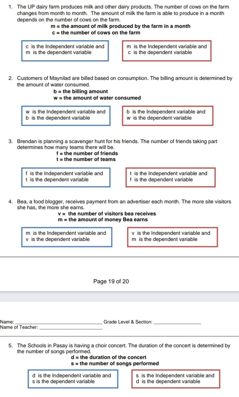 Solved Determine Which Of The Variables In Independent And 