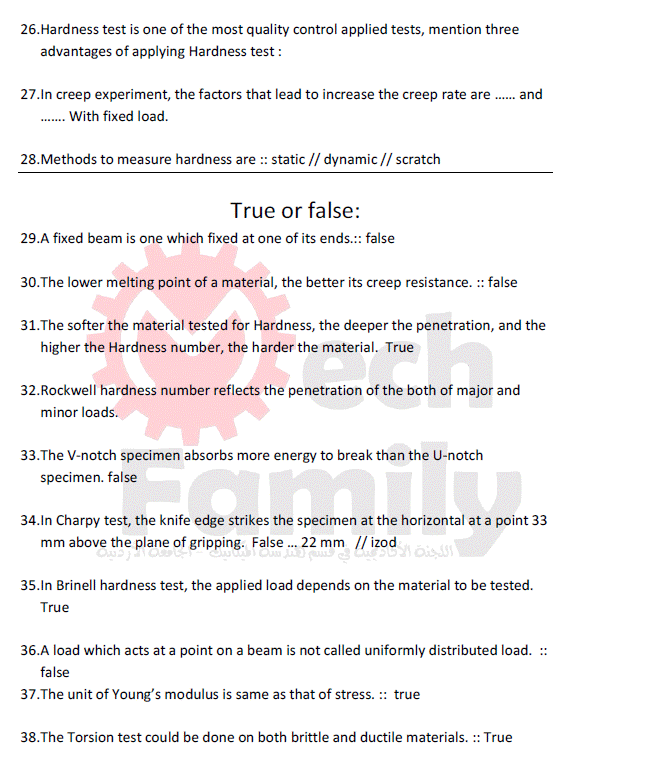 Solved 26 Hardness Test Is One Of The Most Quality Control Chegg Com