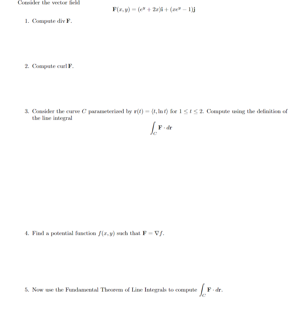 Solved Consider The Vector Field F 0 Y Ey 2 C I Chegg Com