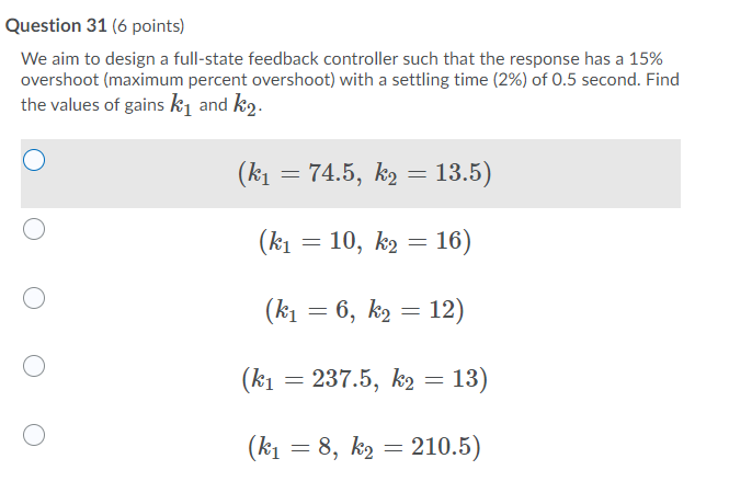 Solved Full State Feedback Controller (40 points) We | Chegg.com