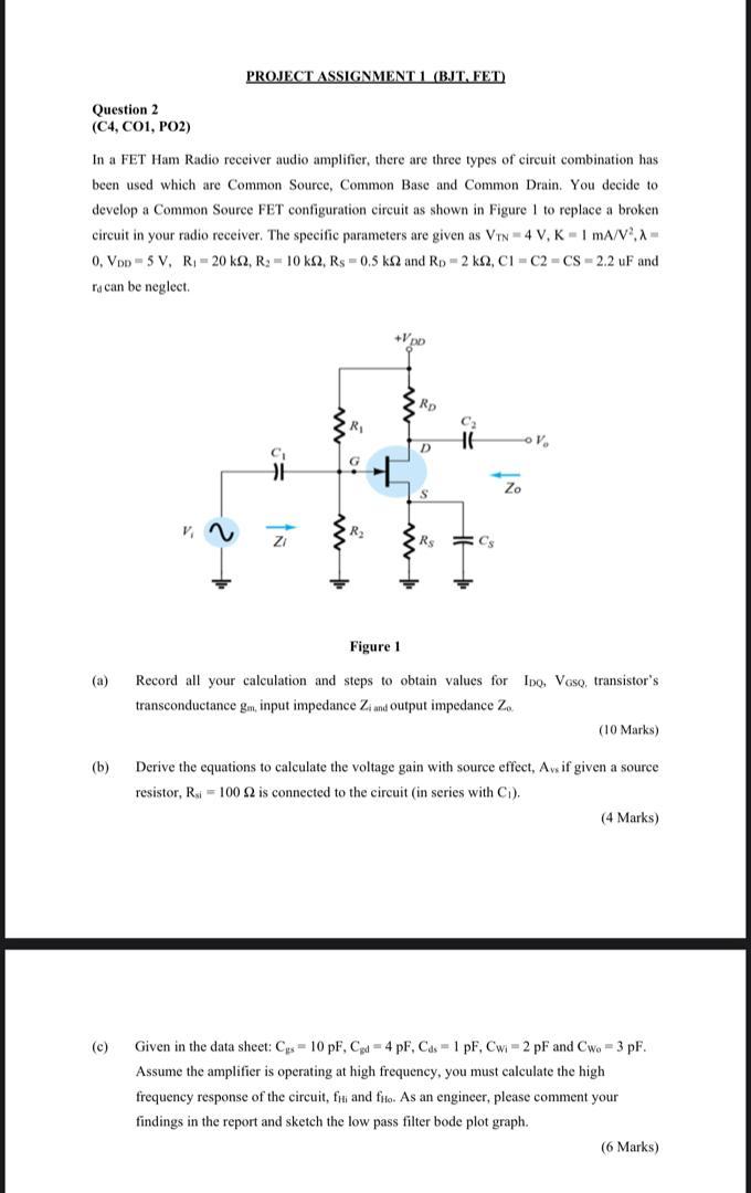 Solved PROJECT ASSIGNMENT 1 (BJT, FET) Question 2 (C4, C01, | Chegg.com