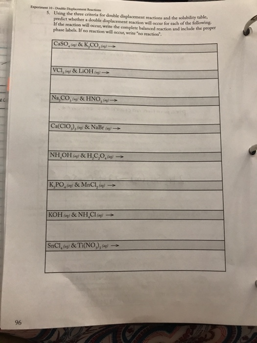 experiment 10 double displacement reactions answers