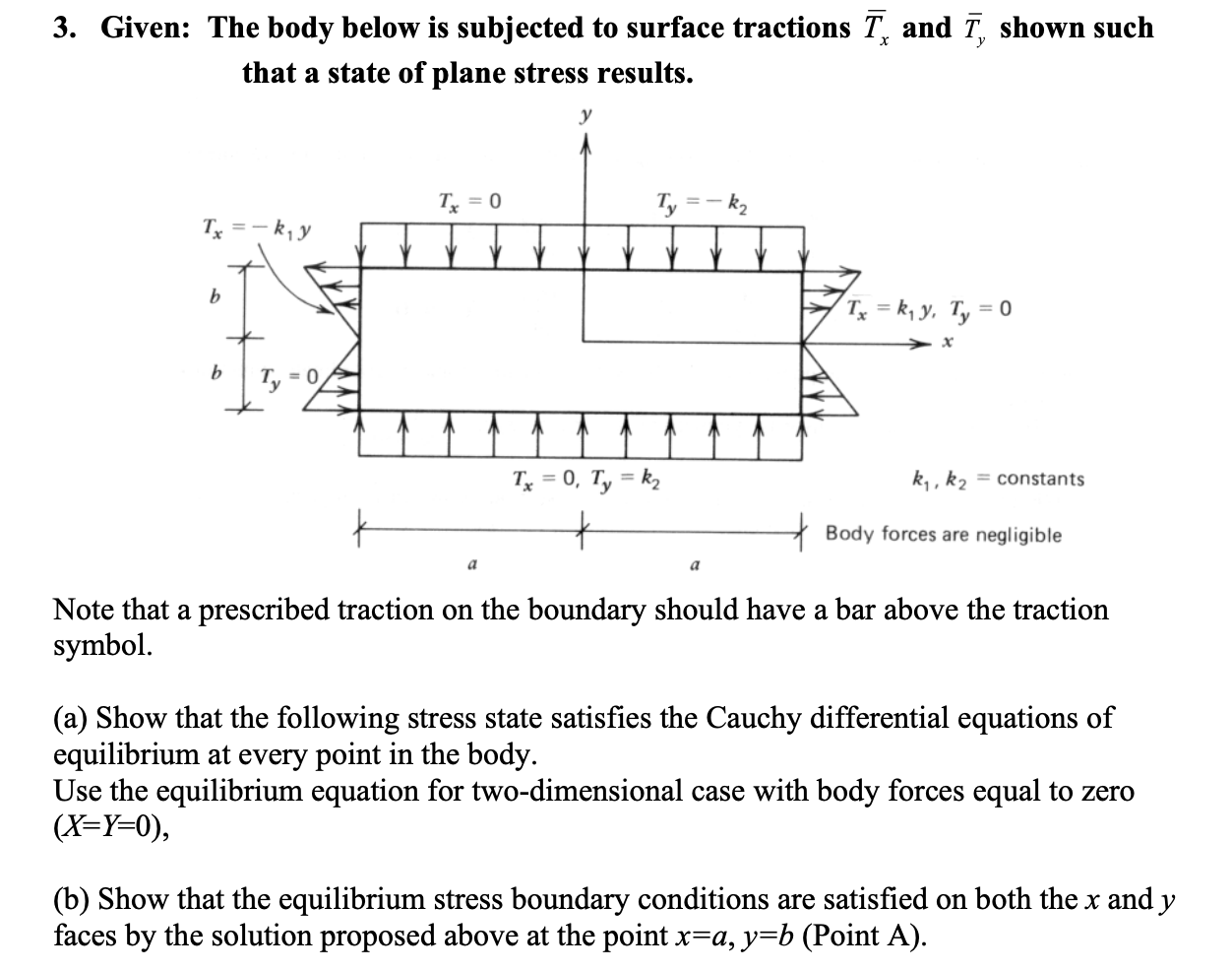 Solved 3. Given: The body below is subjected to surface | Chegg.com