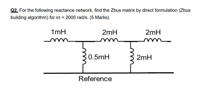Solved Q2. For the following reactance network, find the | Chegg.com
